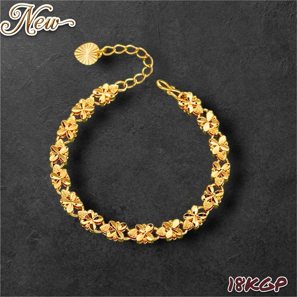 New 18K Gold Plated 8 Inch Four-leaf clover Chain Bracelet Unisex - Picture 1 of 11